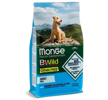 Monge Dog BWild GRAIN FREE Mini беззерновой корм из анчоуса с картофелем и горохом для взрослых собак мелких пород 2,5кг